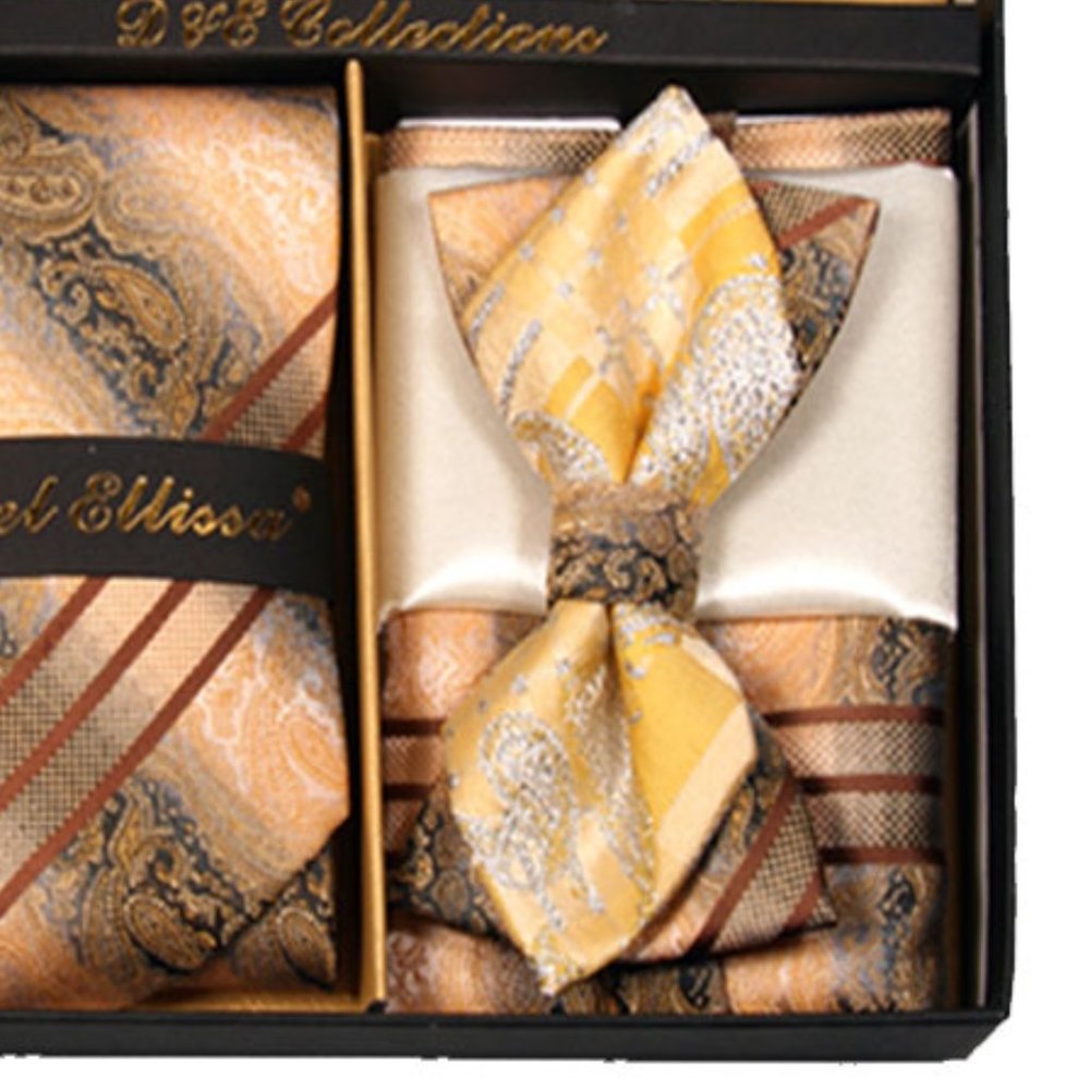6 Piece Gold Yellow Copper Necktie & Bow Tie Set - Picture 4 of 6